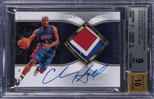 2006-07 UD “Exquisite Collection” #AP-CB Chauncey Billups Signed Patch Card (#053/100) - BGS MINT 9/BGS 10